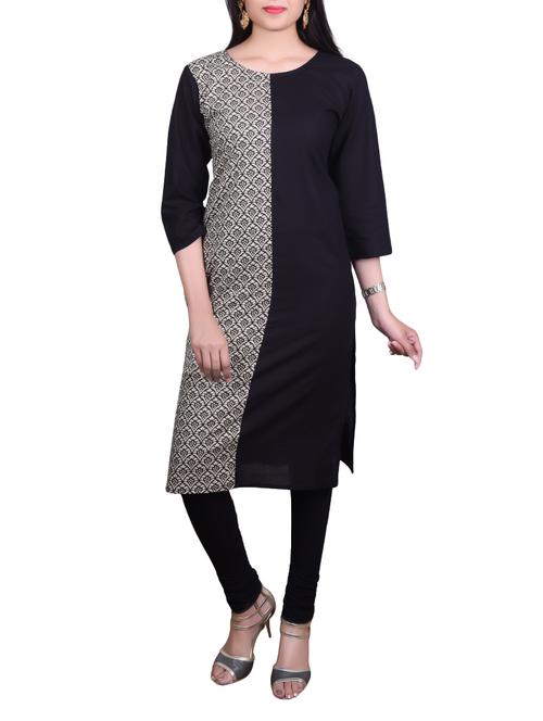 black cotton straight kurta - 14463854 - Very Small Image - 1