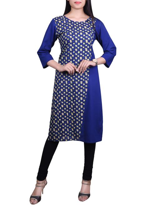 blue cotton straight kurta - 14463855 - Very Small Image - 1