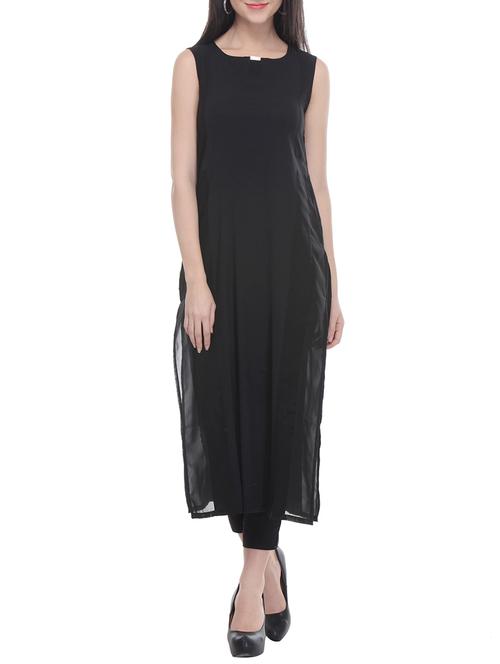 black cotton straight kurta - 14463917 - Very Small Image - 1