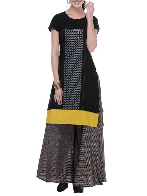w black cotton straight kurta - 14463926 - Very Small Image - 1