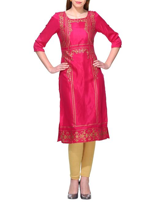 Aurelia pink viscose straight kurta - 14463946 - Very Small Image - 1