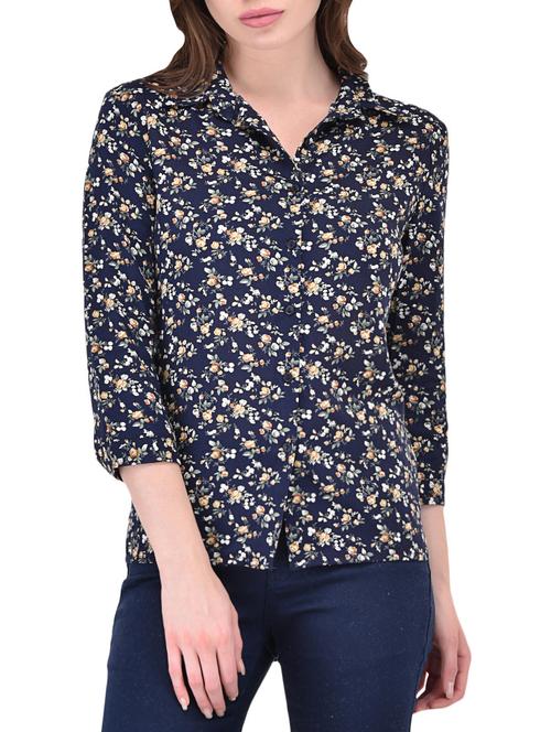 Navy blue printed cotton shirt - 14464357 - Standard Image - 1