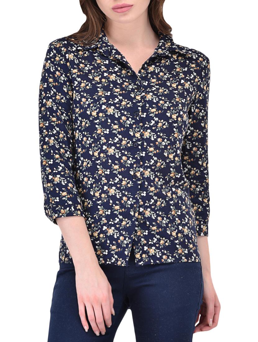 Navy blue printed cotton shirt - 14464357 - Zoom Image - 1
