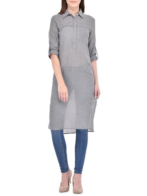 grey cotton solid tunic - 14464376 - Very Small Image - 1