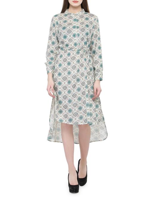white printed high low dress - 14464388 - Standard Image - 1
