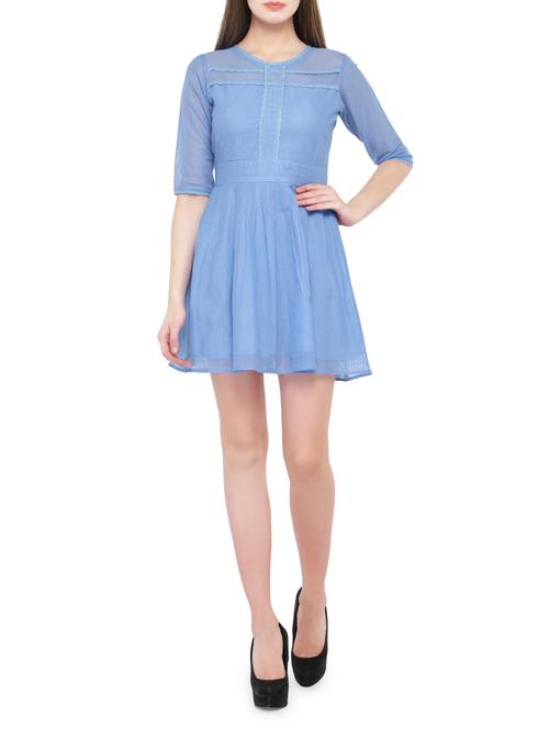 Blue net fit & flare dress - 14464391 - Very Small Image - 1