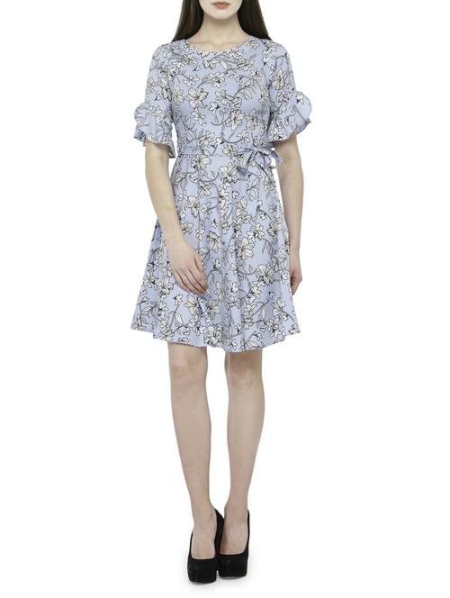 Blue floral a-line dress - 14464396 - Standard Image - 1