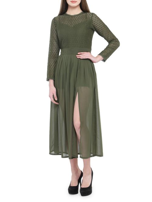 Green fit and flare dress - 14464401 - Very Small Image - 1