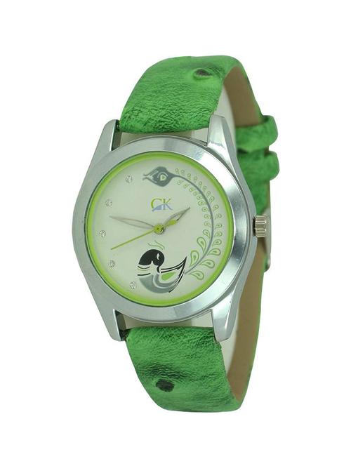 Women White Dial Green Strap Analog Watch-W07 - 14464952 - Very Small Image - 1