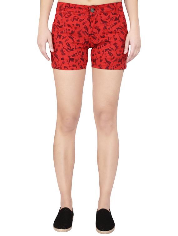 red printed shorts