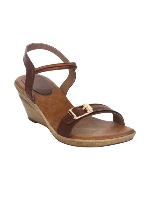 brown faux leather back strap wedges - 14465176 - Standard Image - 1