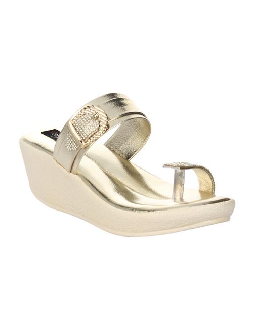 gold faux leather platforms wedges - 14465181 - Standard Image - 1