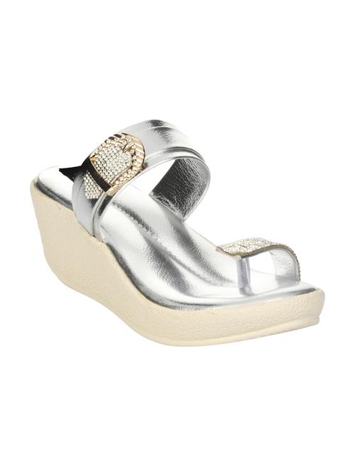 silver faux leather platforms wedges - 14465182 - Standard Image - 1