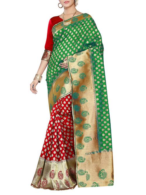 green silk banarasi saree with blouse - 14465199 - Very Small Image - 1