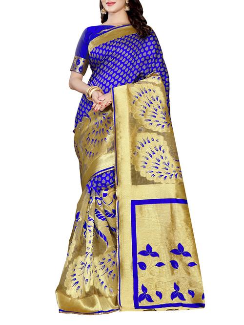 blue silk banarasi saree with blouse - 14465206 - Very Small Image - 1