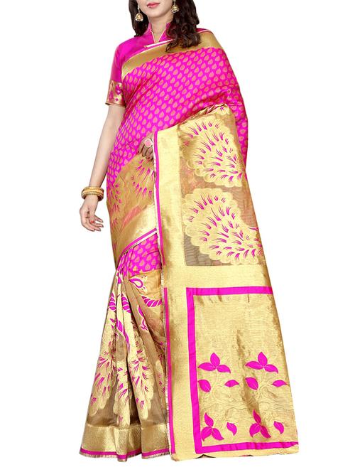 pink silk banarasi saree with blouse - 14465208 - Very Small Image - 1