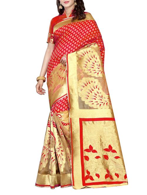 red silk banarasi saree with blouse - 14465209 - Very Small Image - 1
