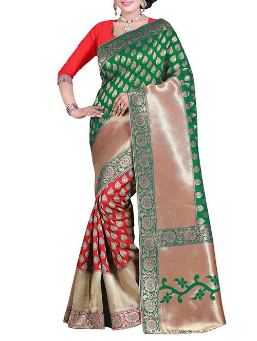 green silk banarasi saree with blouse - 14465212 - Very Small Image - 1