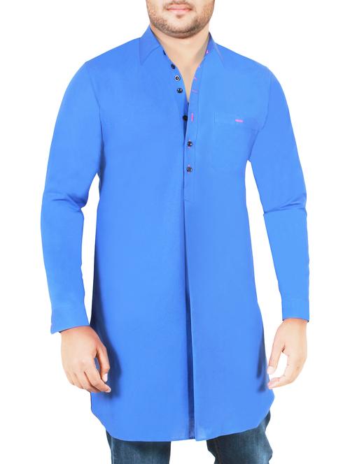 blue cotton pathani kurta - 14465441 - Very Small Image - 1