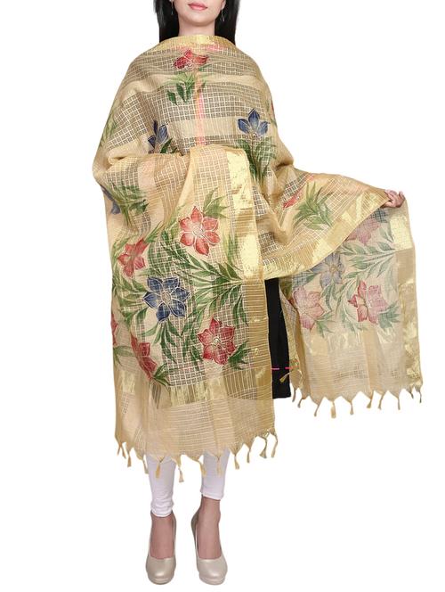 beige lace kota doria dupatta - 14465449 - Very Small Image - 1