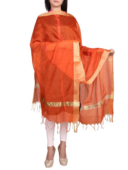 orange chanderi dupatta - 14465459 - Very Small Image - 1