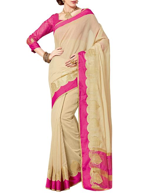 beige woven saree with blouse - 14465519 - Very Small Image - 1