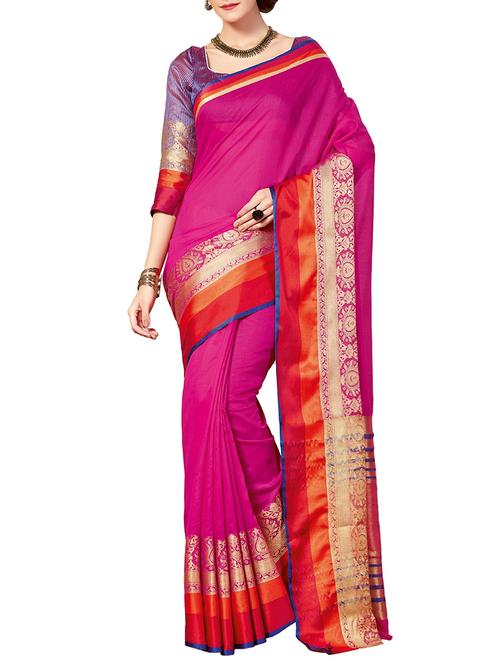 pink bordered saree with blouse - 14465521 - Standard Image - 1