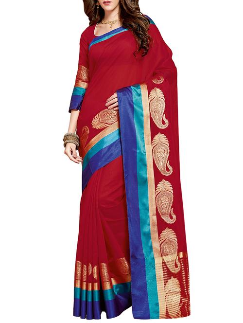 maroon woven saree with blouse - 14465525 - Very Small Image - 1