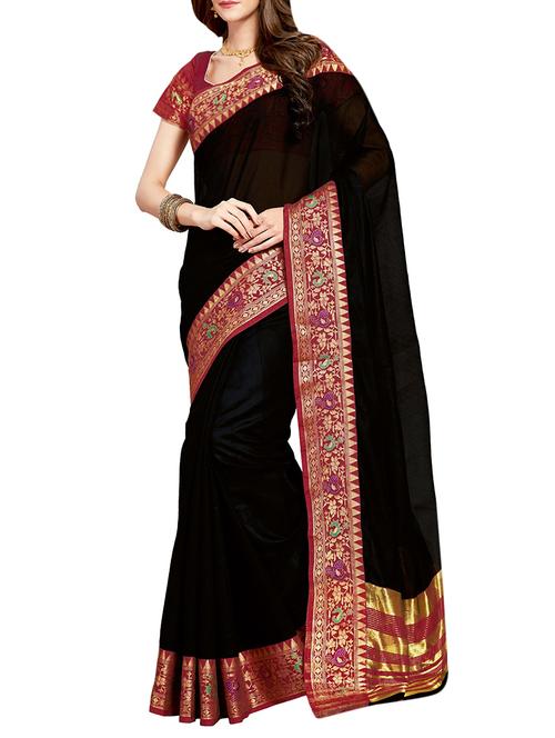 black bordered saree with blouse - 14465526 - Very Small Image - 1