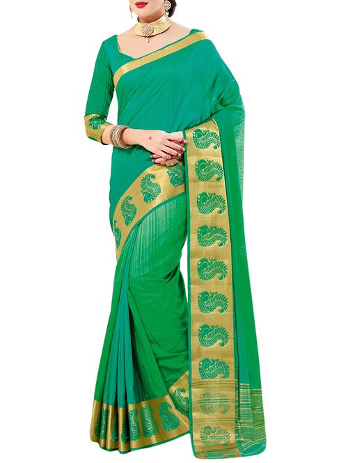 green bordered saree with blouse - 14465545 - Very Small Image - 1