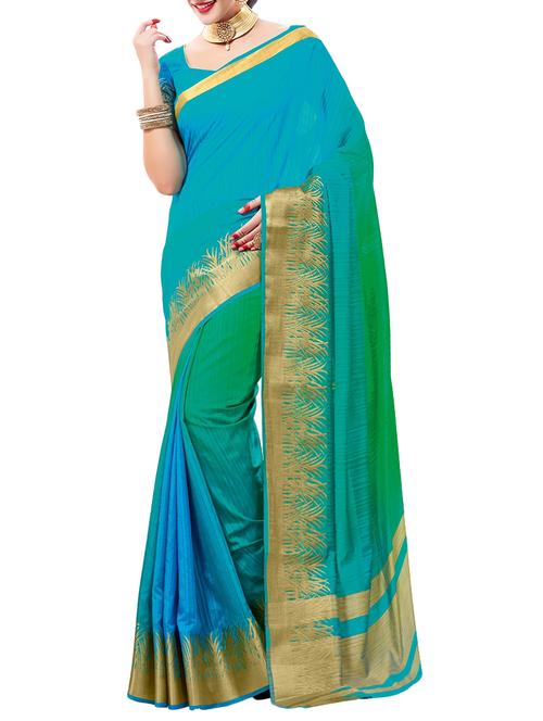 Sea green bordered saree with blouse - 14465552 - Very Small Image - 1