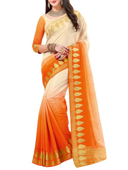 beige and orange ombre saree with blouse - 14465556 - Standard Image - 1