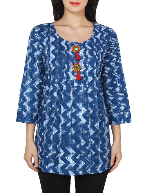 blue cotton aline kurti - 14465575 - Standard Image - 1
