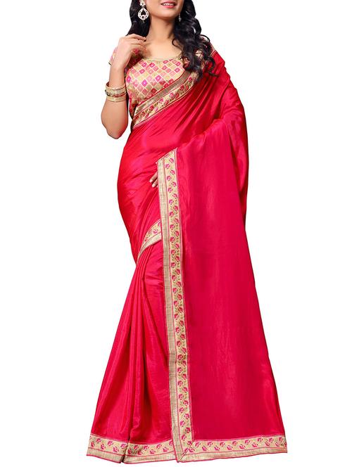 Pink bordered saree with blouse - 14465634 - Very Small Image - 1