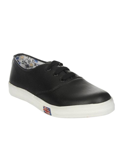 black faux leather laceup sneakers - 14465709 - Standard Image - 1