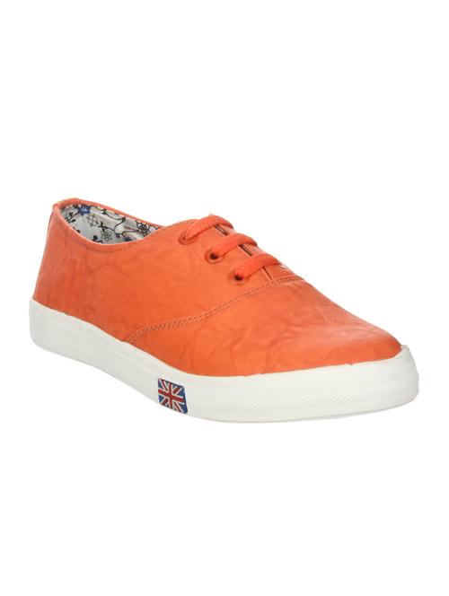 orange faux leather laceup sneakers - 14465711 - Standard Image - 1