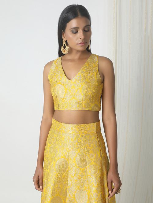 TrueBrowns yellow brocade blouse - 14465748 - Very Small Image - 1