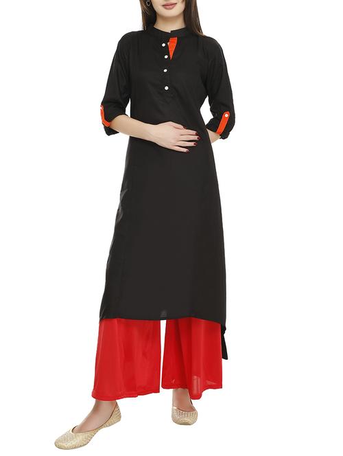 black cotton asymmetric kurta - 14465773 - Very Small Image - 1