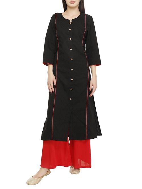 black cotton straight kurta - 14465779 - Very Small Image - 1