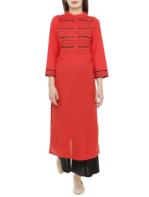 red cotton straight kurta - 14465780 - Very Small Image - 1