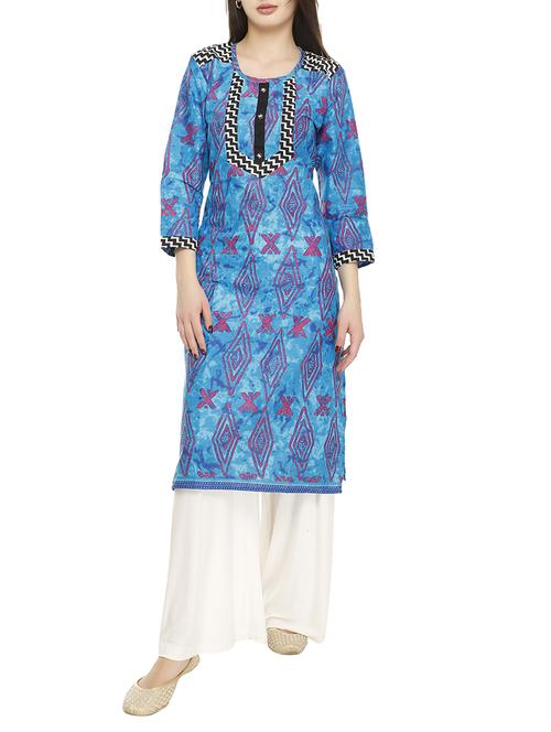 blue cotton straight kurta - 14465784 - Very Small Image - 1