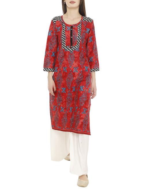 red cotton straight kurta - 14465785 - Very Small Image - 1