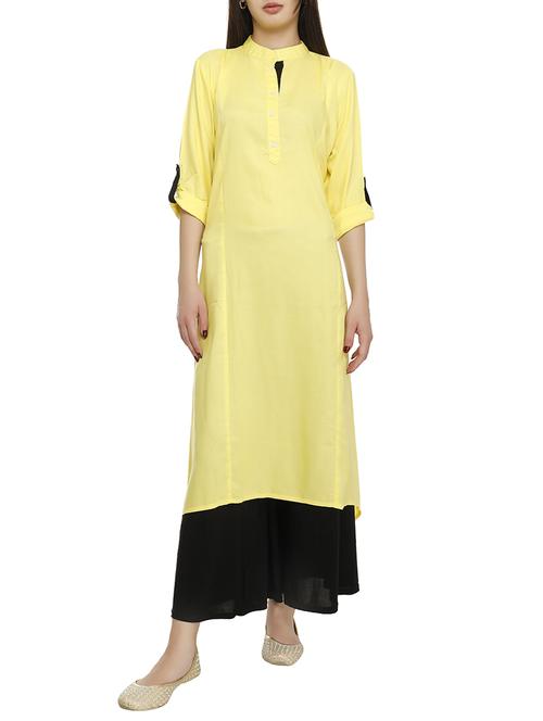 yellow rayon asymmetric kurta - 14465789 - Very Small Image - 1