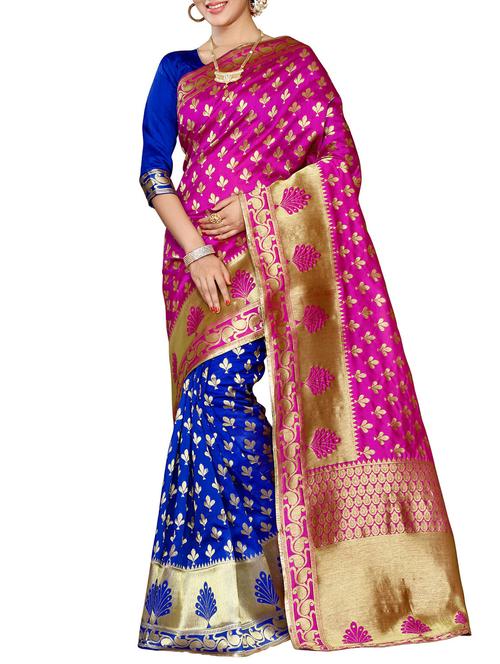 pink silk blend banarasi saree - 14465834 - Very Small Image - 1