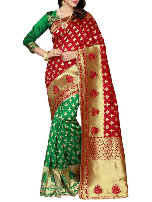 red silk blend banarasi saree - 14465835 - Very Small Image - 1