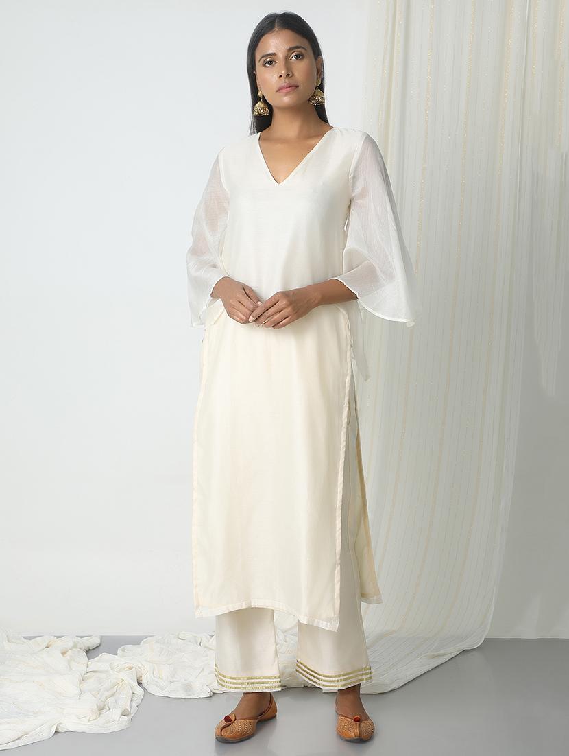 solid chanderi straight kurta - 14465932 - Zoom Image - 1
