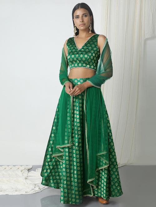 TrueBrowns green flared lehenga - 14465939 - Very Small Image - 1