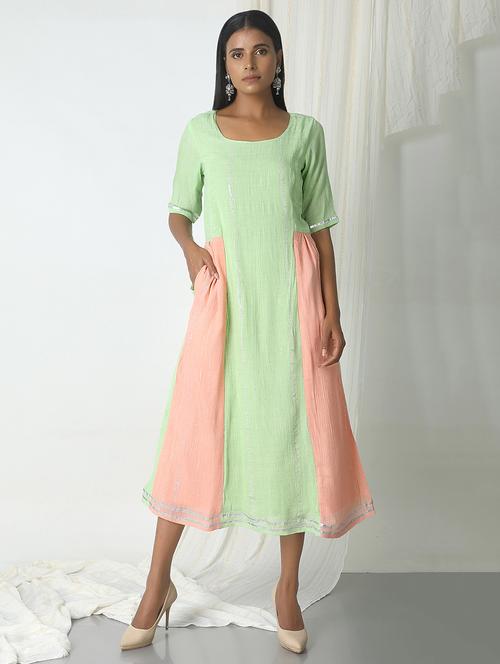 green cotton blend fusion kurta - 14466010 - Standard Image - 1