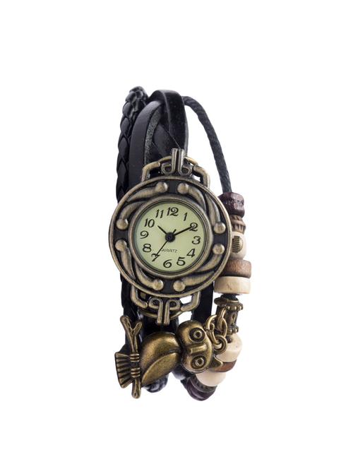 Angel Glitter hipster beaded black leather watch - 14466103 - Very Small Image - 1