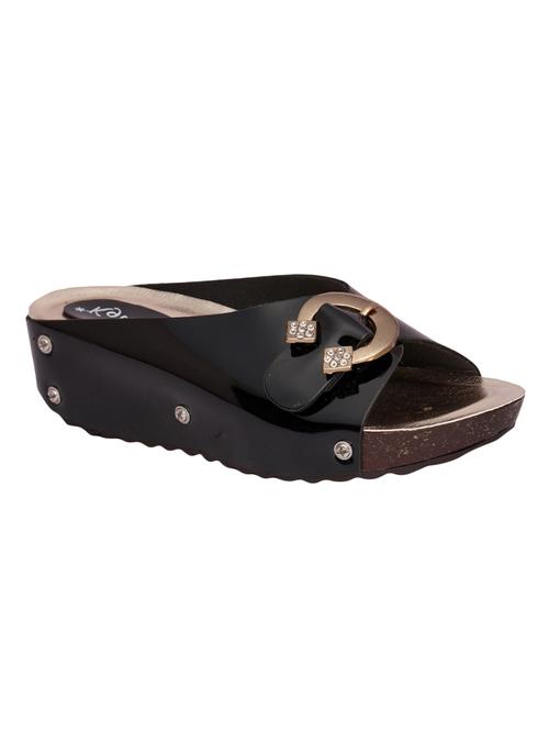 black faux leather slip on wedges - 14466194 - Very Small Image - 1
